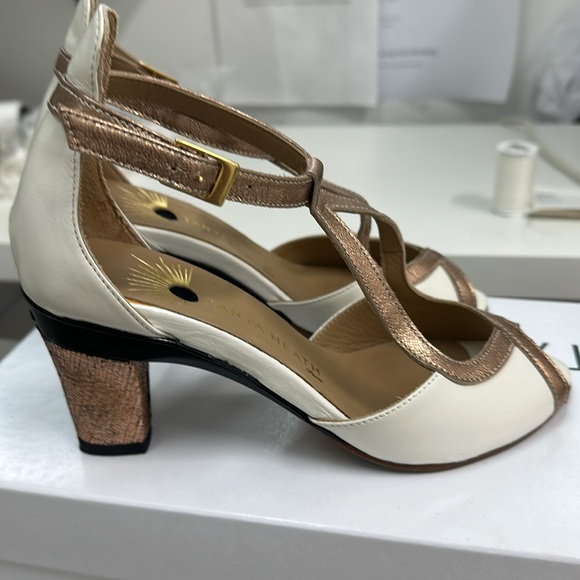 Isabelle White and Gold Tango Inspired T-Strap Shoes with Interchangeable Heels - Picture 3 of 5